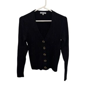 Madewell Black Cardigan Sweater V-Neck Ribbed